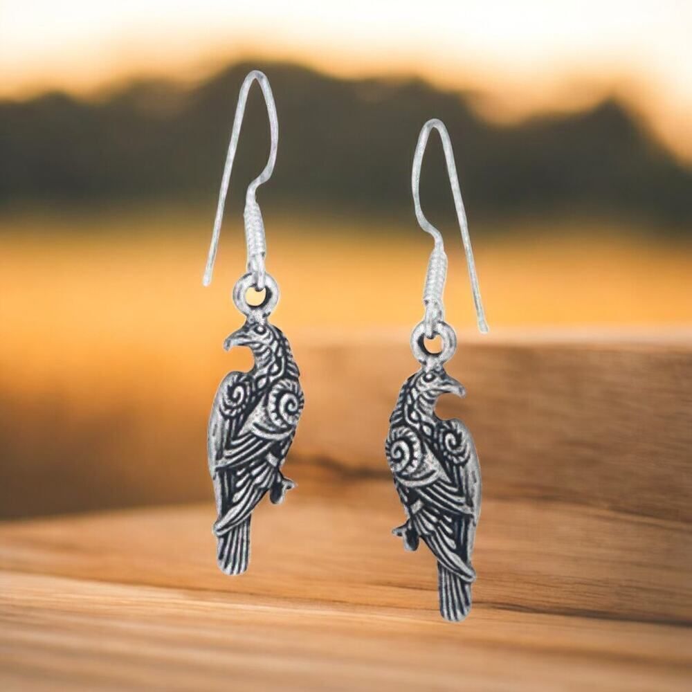 Celtic Raven Sterling Silver Drop Earrings